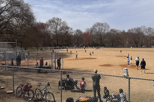 Youth baseball and t-ball games in southeast Atlanta's Grant Park Baseball.