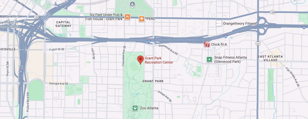 Map of Grant Park Recreation Center and Grant Park Fields where Grant Park Baseball is held.